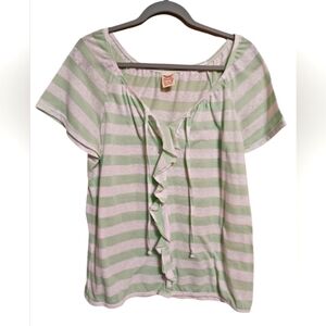 NEW WOMEN'S FADED GLORY STRIPED MINT GREEN & WHITE SHORT SLEEVE TOP SIZE XL